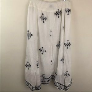 Boho Festival XL Midi Skirt White Embroidered